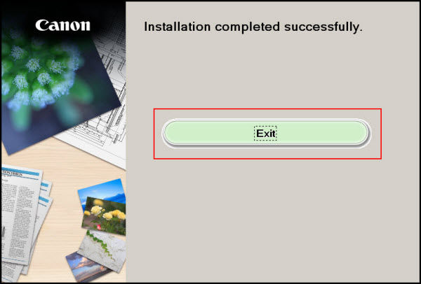 Installation complete, Exit button selected